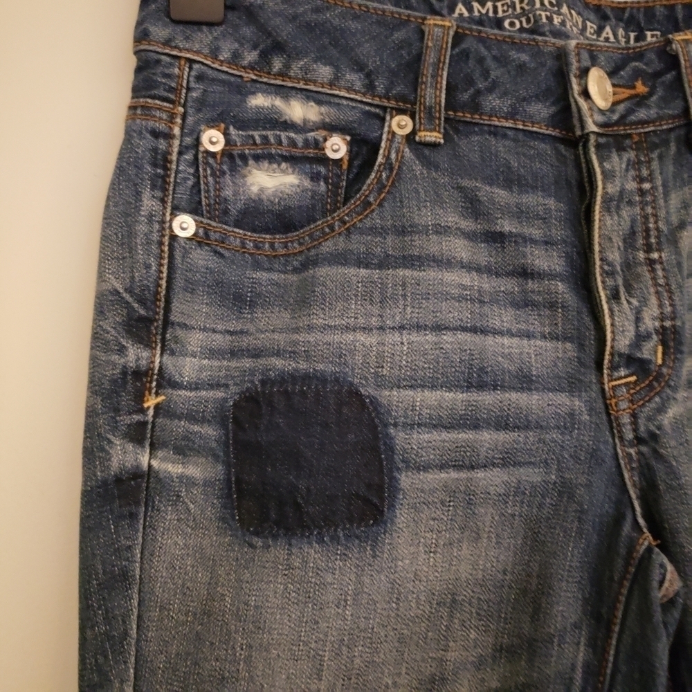 American Eagle Distressed Patchwork Button Fly Je… - image 6